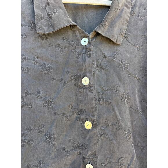 Vintage‎ Cut Loose Button Down Shirt, Boxy, Embroidered, Black, Sz M - Picture 4 of 5